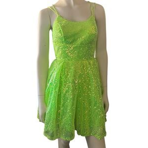 Wedding Dress Sequins Spaghetti Strap Dress Bright Green 2 NWT